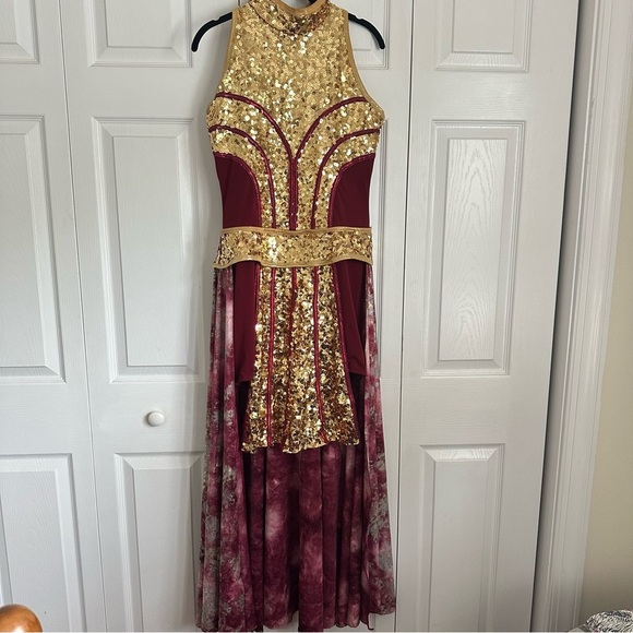 Algy Dress Womens L Sequin Hi-Low Costume Long Colorblock Dance Performance USA - Picture 2 of 14